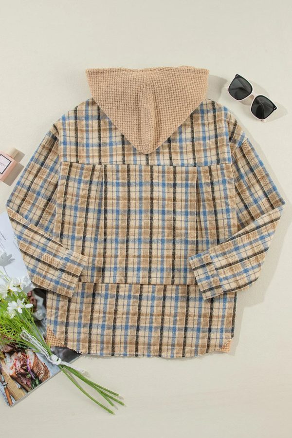 Lumi Drawstring Plaid Button Up Hooded Shacket on Sale - Image 4