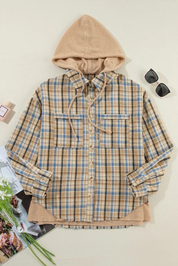 Lumi Drawstring Plaid Button Up Hooded Shacket on Sale - Image 3