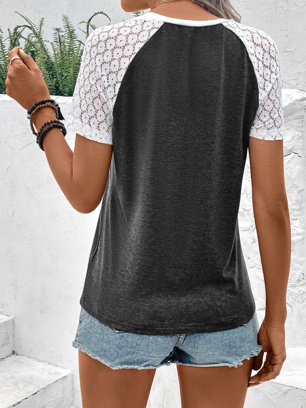 Tiffany Color Block Raglan Sleeve Round Neck Tee Online - Image 5