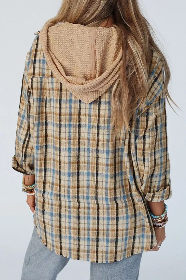 Lumi Drawstring Plaid Button Up Hooded Shacket on Sale - Image 2