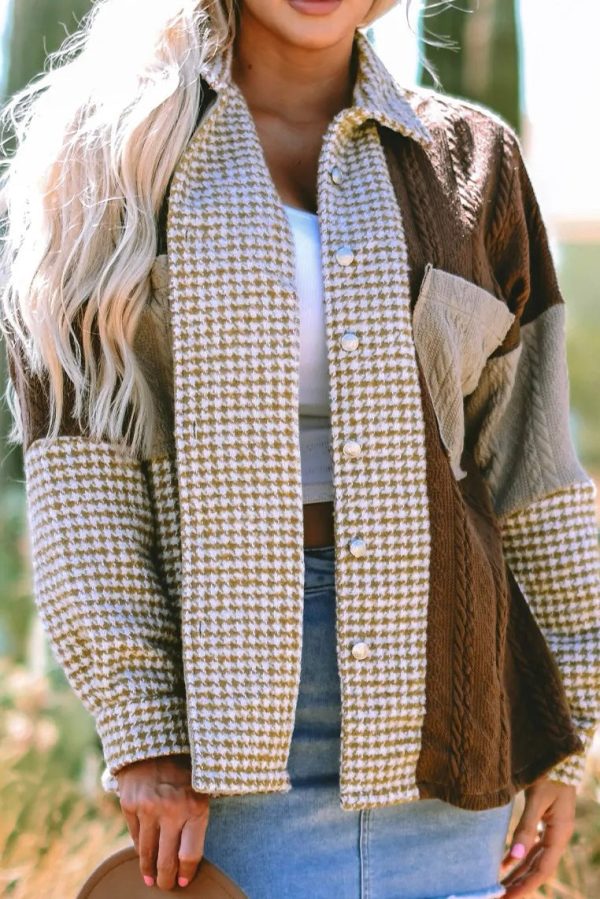 Amber Pocketed Color Block Collared Neck Long Sleeve Jacket For Sale - Image 5
