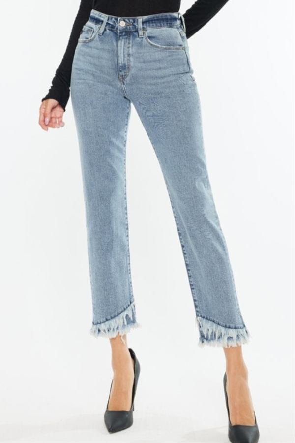 Kancan Raw Hem High Rise Straight Jeans Online Hot Sale