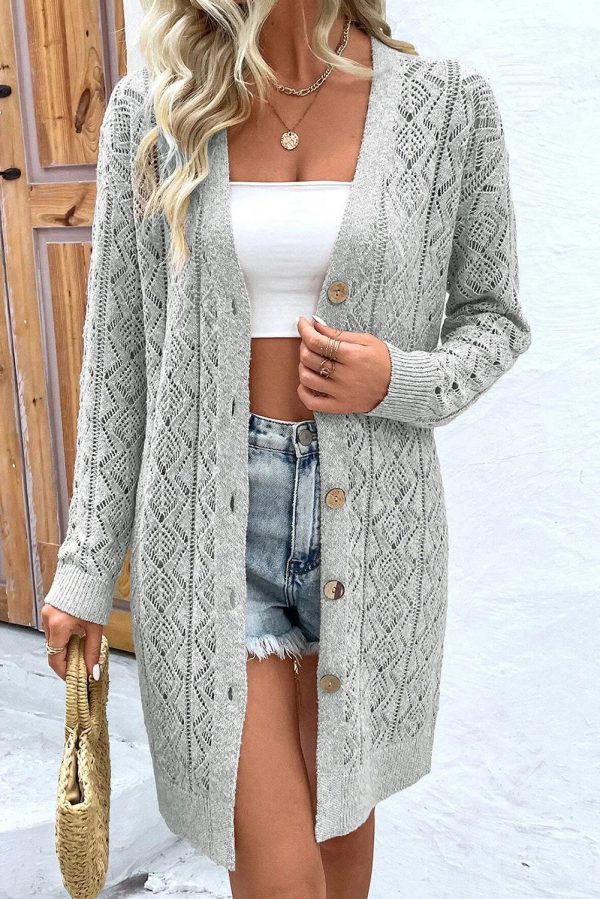 Ivy Openwork Button Down Long Sleeve Cardigan Online Sale