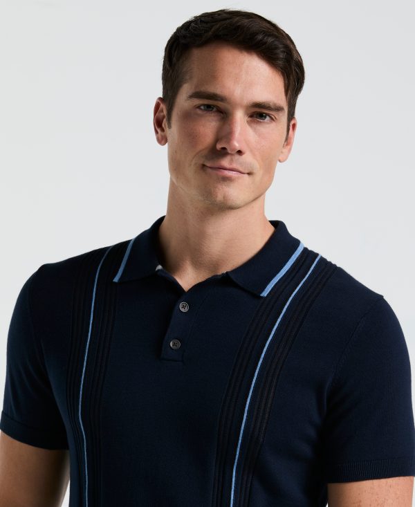 Cotton Mesh Vertical Stripe Print Button Polo For Cheap - Image 3